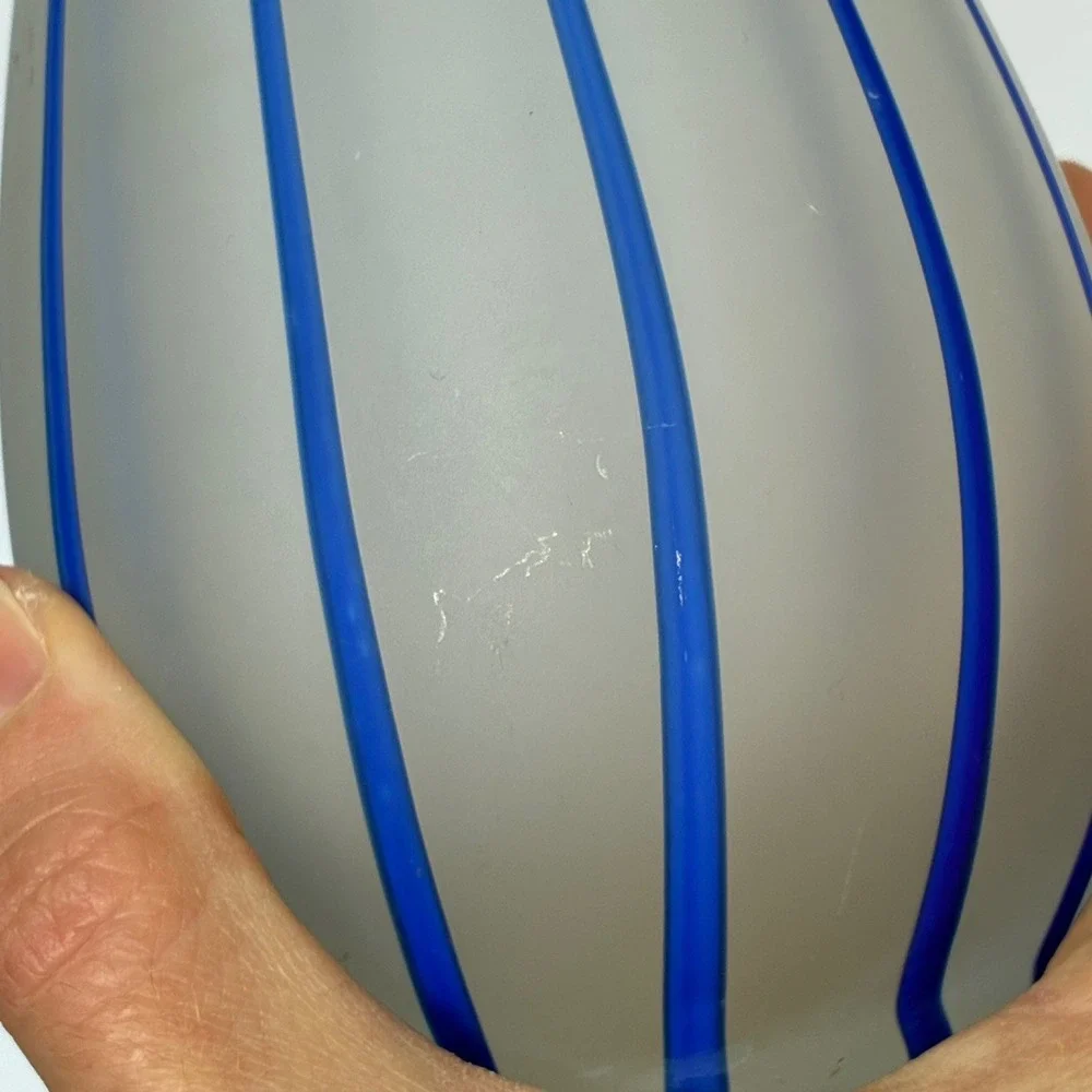 Vtg Pier 1 Satin Glass Vase Cobalt Blue Vertical Stripes Satin Finish 8.25 inch